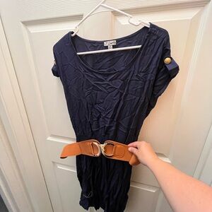 Blue dress with gold belt